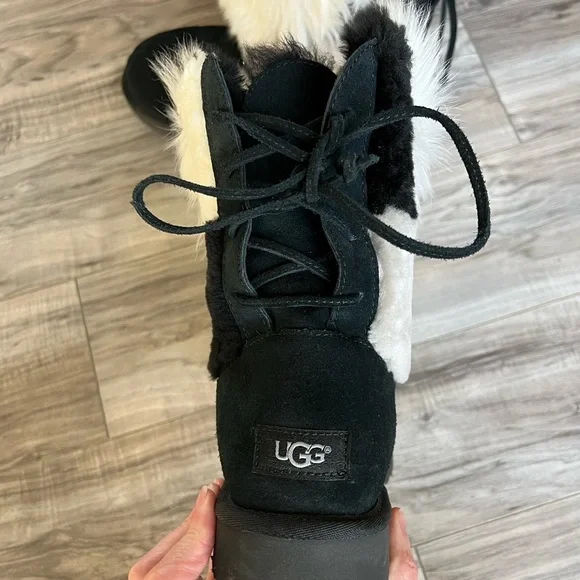 Ugg Boots Patchwork fluff white beige black shoe 10 shearling - Picture 9 of 13